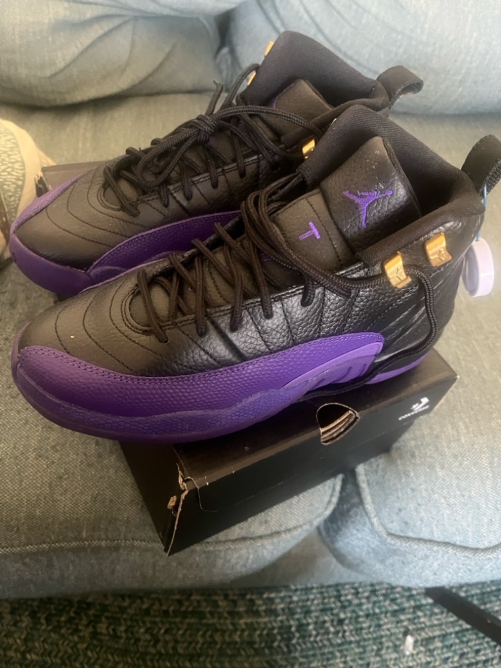 Nike Air Jordan Retro 12s Men's Basketball Sneakers - Black/ field Purple